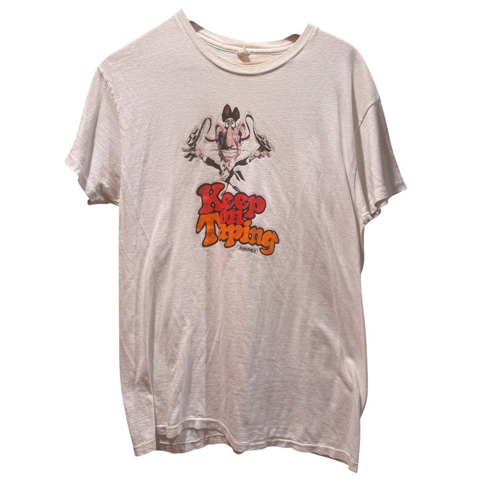 Vintage 60s Hanes Keep On Taping Ampex Graphic T-Shirt White Single Stitch Large